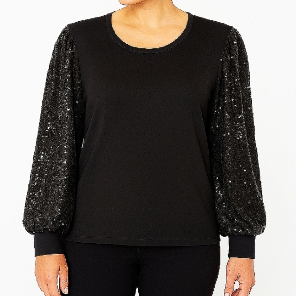 Torrid Knit Sequin Sleeve Top Black 2X